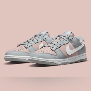Gray and light pink Nike dunk lows